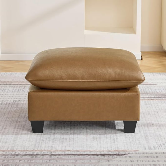 31.5" Faux Leather Large Square Ottoman, Oversized Upholstered Footrest for Living Room, Bedroom, Entryway, Light Brown