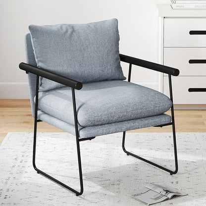 Furnilivng Large Sling Accent Chair, Comfortable Boucle Fabric Arm Chair, Upholstered Cozy Reading Chair for Living Room, Bedroom, Dressing Room, Home Office (Blue, Set of 2)