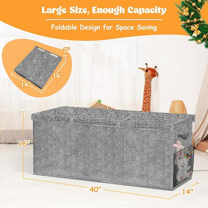 Beadsky Extra Large Toy Box, Toy Chest for Toddlers with Lids, Collapsible Toy Storage Organizer, Kids Bin Boxes Storage Basket for Boys, Girls, Nursery, Living Room, Playroom, 38"x14"x16", Gray