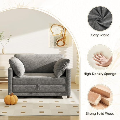 Myroyalsit 51" Convertible Sofa Bed, 2 in1 Folding Sofa Bed, Loveseat Sleeper Sofa for Small Spaces, Fold Out Floor Couch with 2 Pillows for Apartment, Living Room & Guest Room, Grey Chenille Fabric