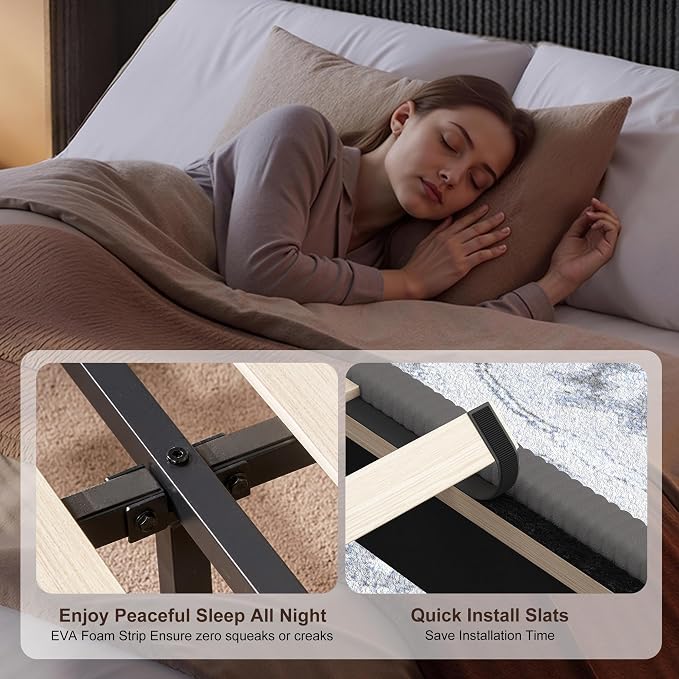 HOWE King Size Bed Frame with 50.8 Inch Corduroy Wingback Headboard, Gray | Modern Upholstered Platform Bed, Solid Wood Slats, No Box Spring Needed, Noise-Reducing Design