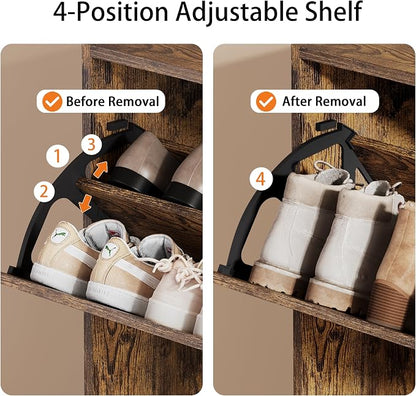 Shoe Storage Cabinet, Wood Shoe Organizer for Entryway with 3 Flip Drawers, Freestanding Shoe Rack with Adjustable Shelf, Narrow Shoe Dresser for Front Door Entrance (Brown, 3 Drawers)