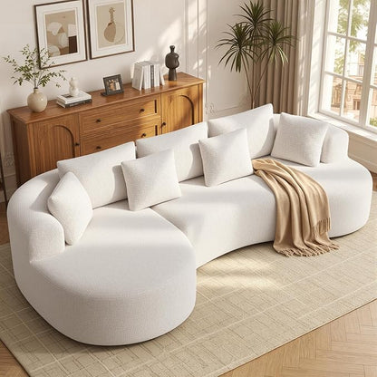 126" Oversized Curved Sectional Sofa for Living Room, Boneless Modern Couch with Chaise, Cloud Couch with 7 Pillows, No Assembly, Beige 1PCS