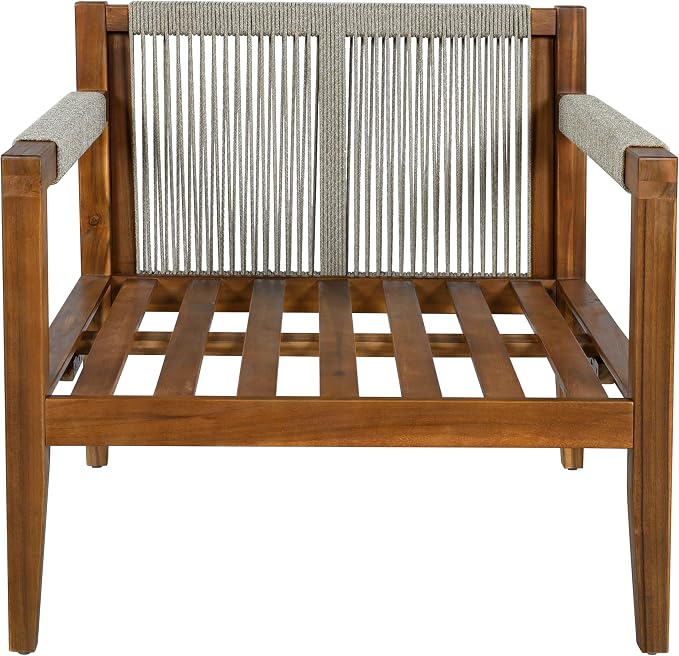 VilroCaz 3-Piece Patio Conversation Set, All Weather Sectional Sofa Set with Acacia Wood Frame and Woven Rope Accents, Outdoor Furniture Set with Cushions for Backyard Deck Poolside (Beige+Rope v)