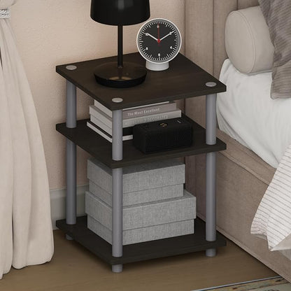 Furinno Turn-N-Tube Night Stand, 3-Tier Nightstand, Open Shelves Bedside Table, Side Table, End Table, Easy Assembly, for Bedroom, Closet, Dorm, Espresso