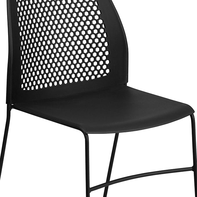 Flash Furniture HERCULES Series 661 lb. Capacity Black Stack Chair with Air-Vent Back and Black Powder Coated Sled Base