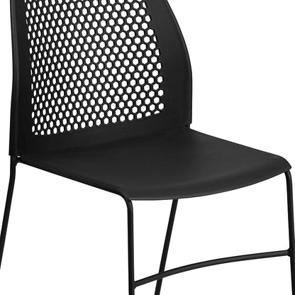 Flash Furniture HERCULES Series 661 lb. Capacity Black Stack Chair with Air-Vent Back and Black Powder Coated Sled Base