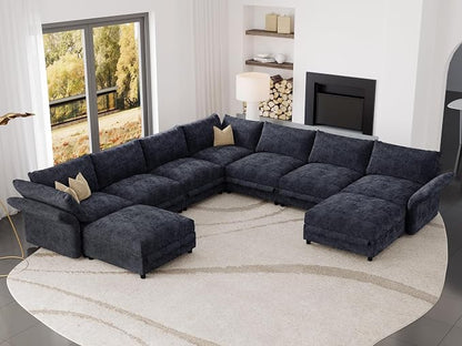 DreamDashio Oversized Sectional Couches for Living Room, 159" Extra Wide, Deep Cloud Modular Sectional Sofa with Storage, Adjustable Arms, High Backs, 9 Seater, Dark Grey Chenille
