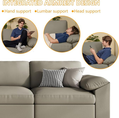 EASE MOOSE Oversized Corner Modular Sectional Sofa with Ottoman, Faux Leather Sectional Sofa with Deep Seat, Scratch Resistant Faux Leather Material, Extra Large L Shaped Couch,Light Grey