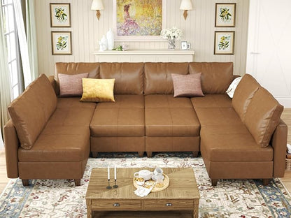 EASE MOOSE Modualr Sectional Couch U Shaped Sofa with Storage Ottomans, Faux Leather Modular Sofa Couch with Reversible Chaises for Apartment