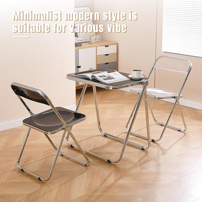 Acrylic Folding Table - Modern TV Tray Dinner Table for Eating on Couch - Small Folding Table Foldable Computer Desks Space-Saving with Chrome Frame No Assembly Required -Tawny