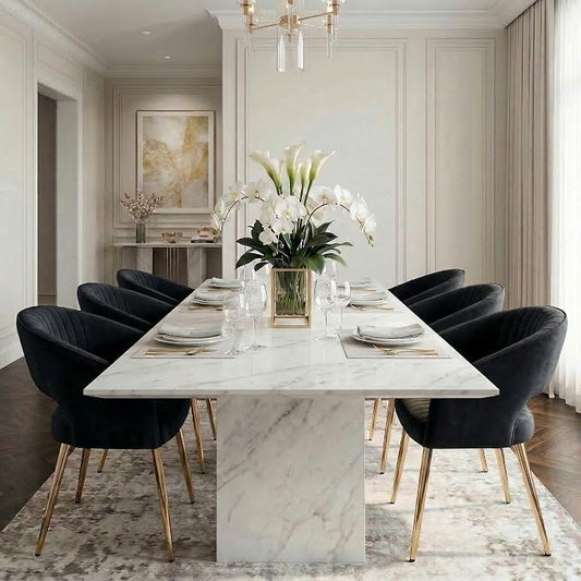 Hyfirm Black Velvet Dining Chairs Set of 6, Modern Side Chairs with Hollow Back and Gold Legs, Upholstered Accent Kitchen Chairs for Living Room/Reception/Restaurant