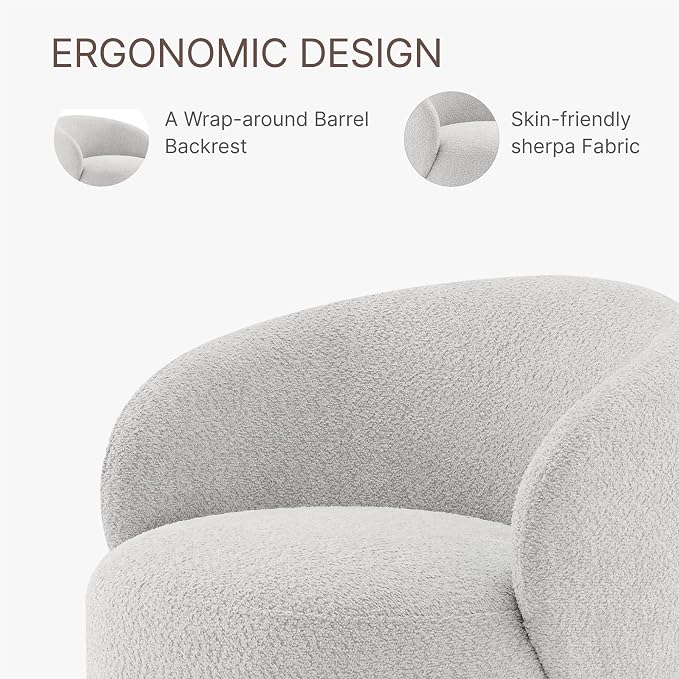 KISLOT Swivel Accent Chair Round Barrel Armchair Upholstered Performance Fabric for Living Room Bedroom Waitingroom,2 Box,Light Grey