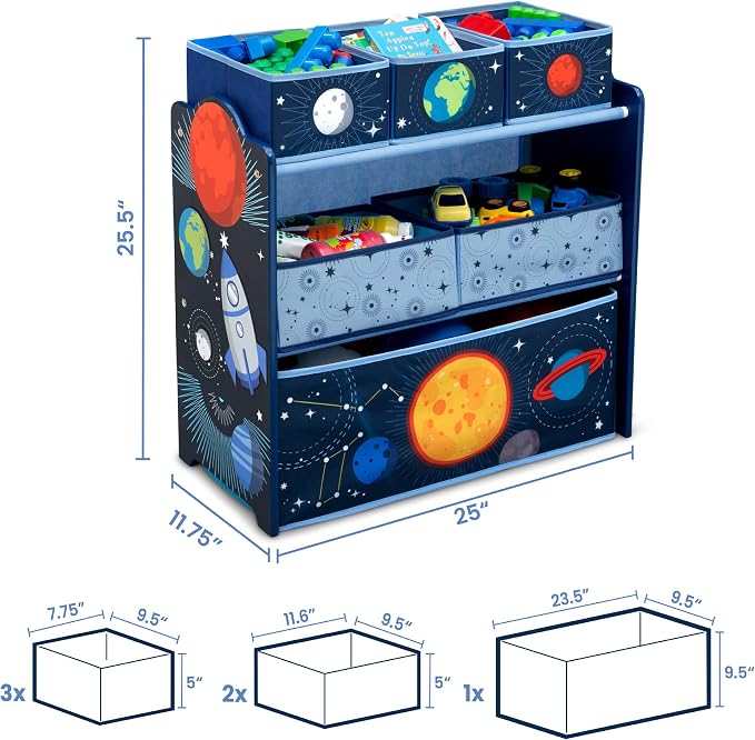 Delta Children Space Adventures Design & Store 6 Bin Toy Storage Organizer - Greenguard Gold Certified, Blue