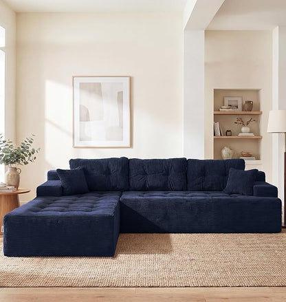 Hobestluk Modular Sectional Sofa Couches L-Shape Couch 3 Seat Modular Sofa Memory Foam Sectional Couches for Living Room, Cloud Couch with Oversized Chaise (Dark Blue Corduroy, 108", Left Hand Facing)