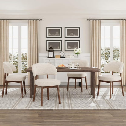 MALOL Wooden Dining Chairs Set of 4, Modern Upholstered Dining Room Chair, Fabric Kitchen Side Chairs with Curved Open Back for Living Room/Restaurant/Cafe, Beige