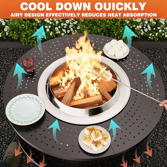 Fire Pit Surround Tabletop for Solo Stove Bonfire 1.0&2.0,Ranger 1.0&2.0, 41" Fire Pit Surround Tabletop with Wood Storage Shelf,Powder-Coated Steel Surround Tabletop with Extra Space and Raised Stand