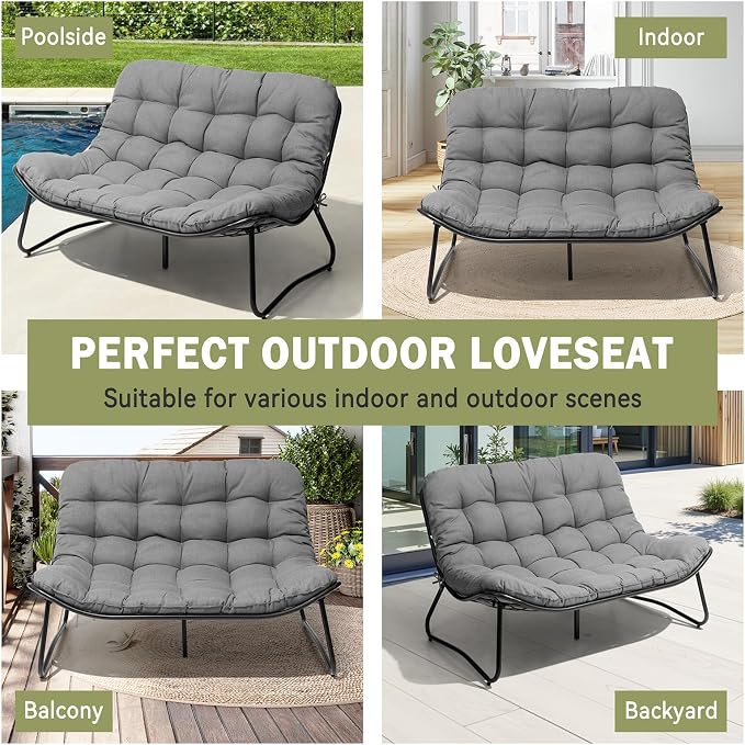 Crestlive Products Outdoor Couch，Patio Loveseat with Soft Cushions All Weather Patio Furniture for Porch/Balcony/Yard (3PC Dark Gray)