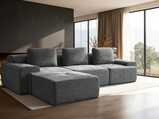 122" L-Shaped Modular Sectional Sofa, Oversized Boneless Cloud Couch for Living Room with Extra Deep Seat & High Back, Tool-Free No Assembly, Soft Chenille (Dark Grey, 122 inch-L Shaped（3+1）)
