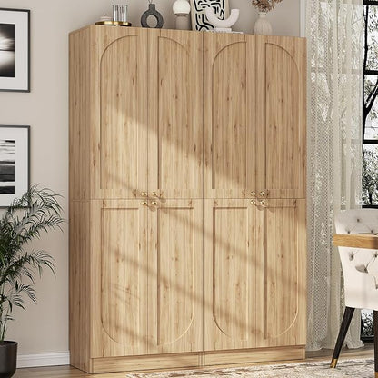 Cyclysio 80" Kitchen Pantry, Extra Tall Arch Storage Cabinet with 8 Soft Close Doors and Adjustable Shelves, Freestanding Wood Cupboard with Seamless Fit Wall for Dining Living Room Bathroom Furniture