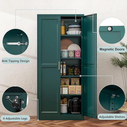 71” Metal Tall Kitchen Pantry Cabinet,Storage Cabinet with Doors and Adjustable Shelves,Modern Kitchen Hutch Cabinet,Freestanding Cupboard for Dining Living Room