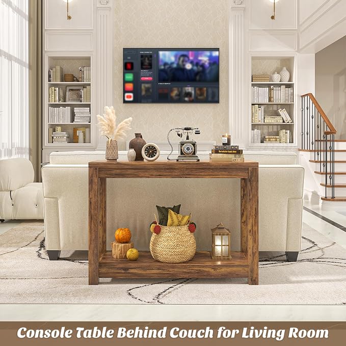 Besiost 32" Farmhouse Wood Entryway Table Narrow Console Table with Storage Behind Couch Sofa Table with Shelves Entry Way Table with Open Storage, Easy Assembly, Rustic Brown