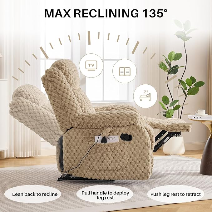 Massage Recliner Chair with Heat, Plush Faux Fur Recliner Chairs for Adults, 39" Wide Manual Reclining Ergonomic Lounge Chair, Overstuffed Wall Hugger Recliners for Living Room, Sand Yellow