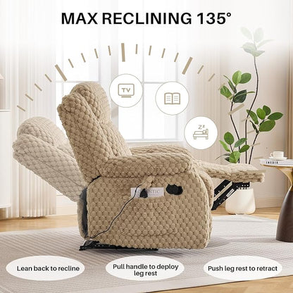 Massage Recliner Chair with Heat, Plush Faux Fur Recliner Chairs for Adults, 39" Wide Manual Reclining Ergonomic Lounge Chair, Overstuffed Wall Hugger Recliners for Living Room, Sand Yellow