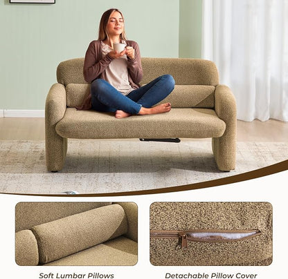 Furnimart Modern Loveseat Sofa, 54" 2-Seater Boucle Sofa, Comfy Upholstered Minimalist Couch, Small Couches for Small Spaces, Apartment, Office, Living Room, Bedroom, Dorm, Chenille Brown