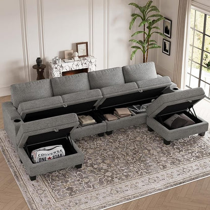 Belffin Modular Sectional Sofa Convertible U Shaped Couch with Storage Sectional Couches with Chaise for Living Room Light Grey
