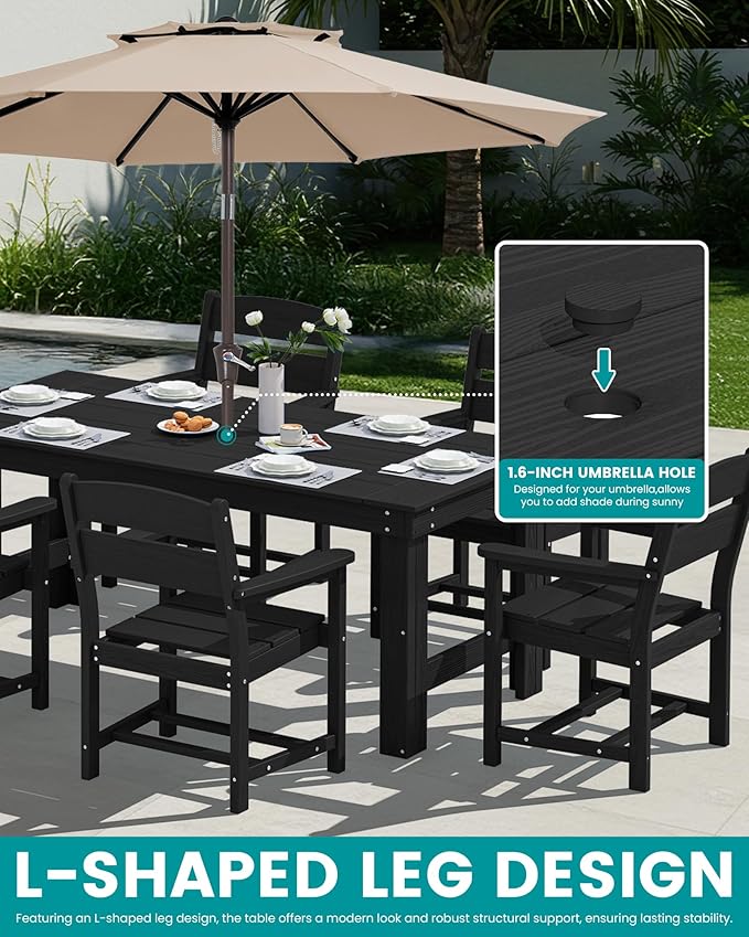 SERWALL HDPE Outdoor Dining Table and Chairs Set for 6 | with Oversized Chair Seat