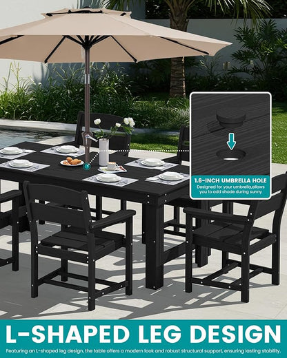 SERWALL HDPE Outdoor Dining Table and Chairs Set for 6 | with Oversized Chair Seat