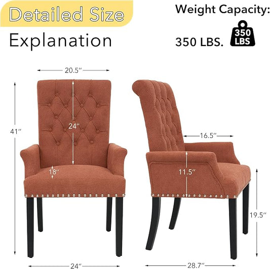 AODCHR Dining Chairs with Arms, Upholstered Fabric Accent Dining Room Chair, Kitchen Arm Chair with Elegant Tufted Club for Dining Room Kitchen Room, Orange