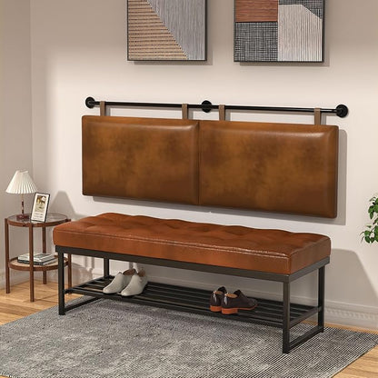 BSHOMGI King Headboard Only Wall Mount PU Leather Head Board Brown Hanging Headboards Industrial Pipe Modern Bed Backboard for Bedroom