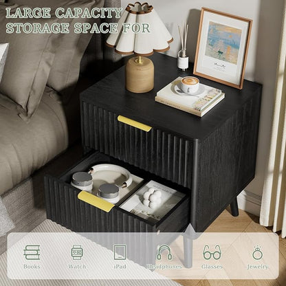 LYNSOM 3 Pieces King Bedroom Set, Floating Bed Frame with Smart LED Lights & Nightstand Set of 2, Fluted Bedroom Furniture Set for Home, Bedroom, Black