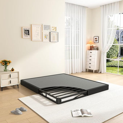 MAF 5 Inch Cal King Size King Box Spring, Low Profile Box Spring Cal King 3500 lbs Black Heavy Duty Metal Mattress Foundation with BoxSpring Cover, No Squeaky, Easy Assembly