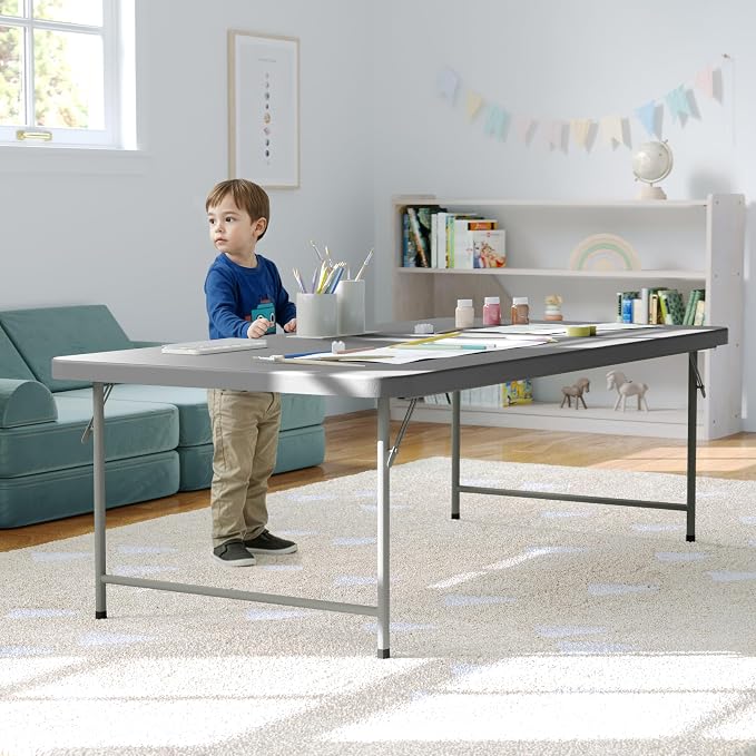 Flash Furniture Paige 4.93' Classroom Activity Table for School and Home, Heavy-Duty Rectangular Plastic Activity Table for Kids, Granite Gray