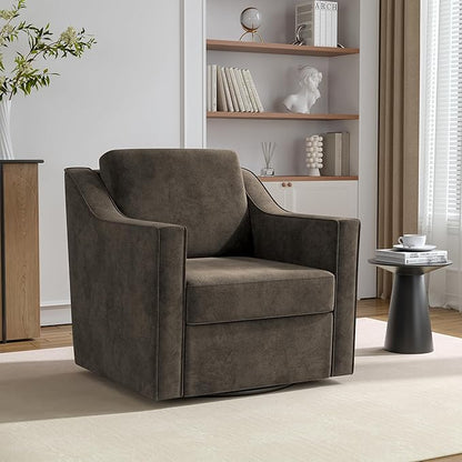 Swivel Accent Chair, 360° Swivel Upholstered Club Armchairs for Living Room, Comfy Single Sofa Reading Chair with Deep Seat, Metal Swivel Base, Chenille Fabric, Light Coffee