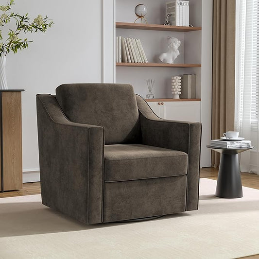 Swivel Accent Chair, 360° Swivel Upholstered Club Armchairs for Living Room, Comfy Single Sofa Reading Chair with Deep Seat, Metal Swivel Base, Chenille Fabric, Light Coffee