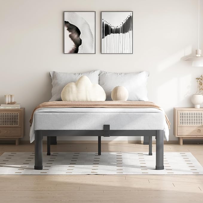 VIPSHOW 7 Inch Twin Size Bed Frame, 3500Lbs Heavy Duty Metal Platform with Round Corner Legs Mattress Slide Stopper, Steel Slat Support No Box Spring Needed, Noise Free, Non-Slip, Easy Assembly