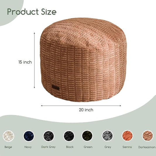 HIGOGOGO Pouf Ottoman Stuffed Round Modern Foam Filled Foot Rest Poufs for Living Room Chair Decorative 20 X 15 Inches Boho Relax Stool for Wedding Christmas Party, Brown