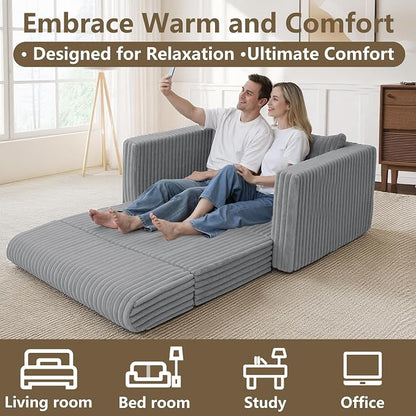HABUTWAY 41.3" Loveseat Boneless Couch, 4-in-1 Convertible Sofa Bed, Plush Fur Folding Futon Sofa Bed Couches with a Pillow for Living Room, High-Density Foam Support, No Assembly Required, Light Grey