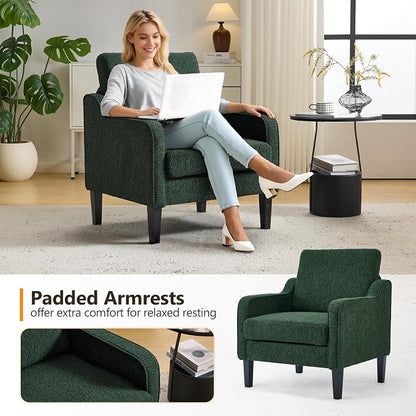 VINGLI Accent Chair for Living Room Chairs Reading Chair for Bedroom Chair Scooped Arm Chair Mid Century Modern Accent Chairs Upholstered Comfy Chair for Apartment, Waiting Room (2, Dark Green)