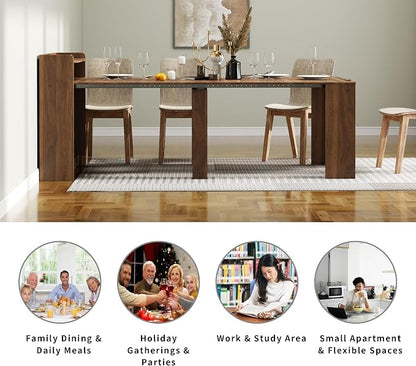 Transformer Folding Console Table for 10-12 People, Extendable Dining Table, Space Saving Dining Room Table for Apartments & Homes, Modern Walnut