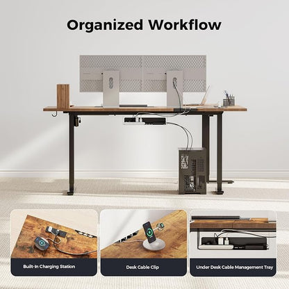 Agilestic Electric L Shaped Standing Desk 75 x 61 Inch with Power Outlet, Height Adjustable Corner Stand up Desk with Cable Management,Sit Stand Home Office Workstation with Splice Board, Rustic Brown