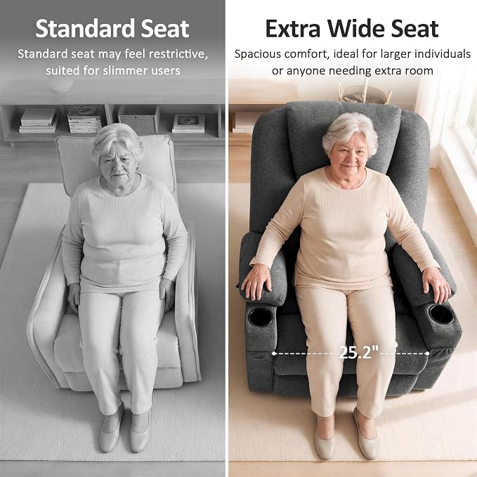 MCombo Power Lift Recliner Chair for Elderly R7042(Grey, Small-Wide) | Heat and Massage, USB& Type C Charging Port, FSC Certified