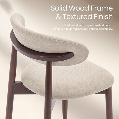 COLAMY Mid-Century Modern Wooden Dining Chair Set of 4, Indoor Upholstered Kitchen Chairs with 2.6" Cozy Padded Seat, Walnut Finish Side Dining Chair for Dining Room & Kitchen, Beige