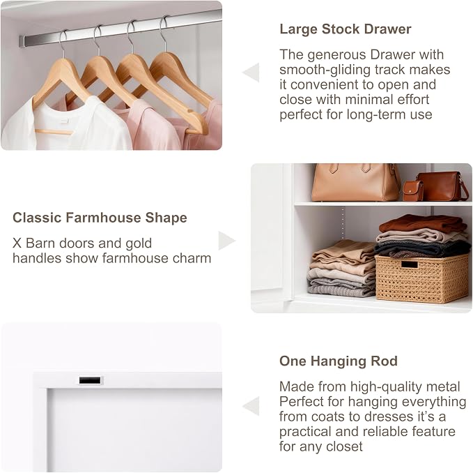 71" H White Closet,Armoire Wardrobe Closet,Metal Wardrobe Closet with Doors and Shelves,Large Wardrobe Closet for Bedroom