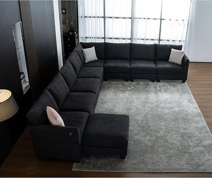 150.4" Large Sectional Couches for Living Room, 8 Seater L Shaped Modular Sectional Sofa with Storage Ottoman & USB, Oversized Corner Couch for Living Room（Black）