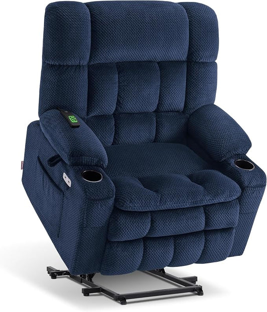 MCombo Extra Wide Dual Motor Power Lift Recliner Chair for Elderly, Zero Gravity Lift Chair with Heat and Massage, Infinite Position Recliners, USB Ports, Fabric R7897 (Medium-Wide, Navy Blue)
